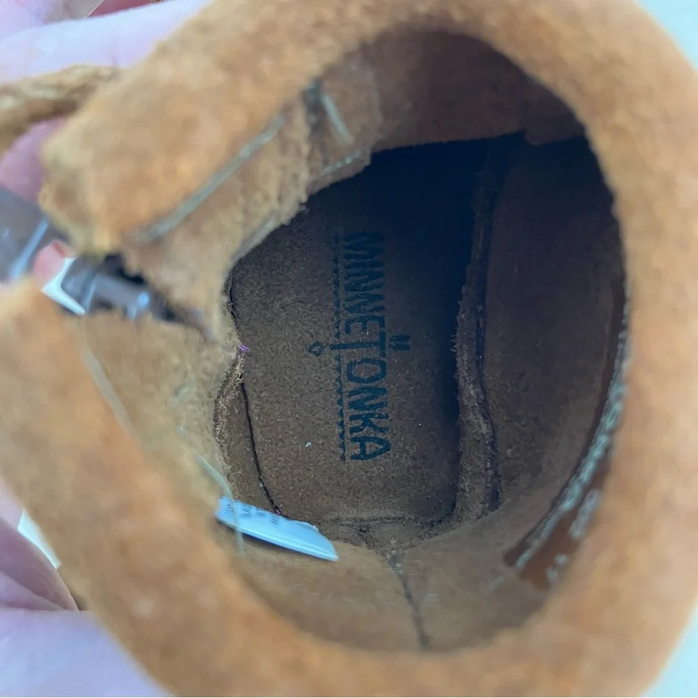 Minnetonka Baby Toddler Size 2.0 High Top Fringe Moccasin Booties Brown Leather